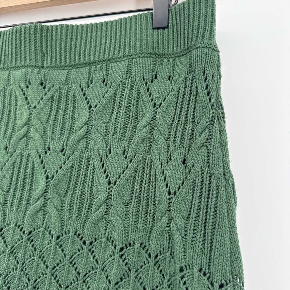 NEW House of Harlow 1960 Green Knit Midi Skirt Crochet Lace Trim Boho Size Large - Picture 3 of 8
